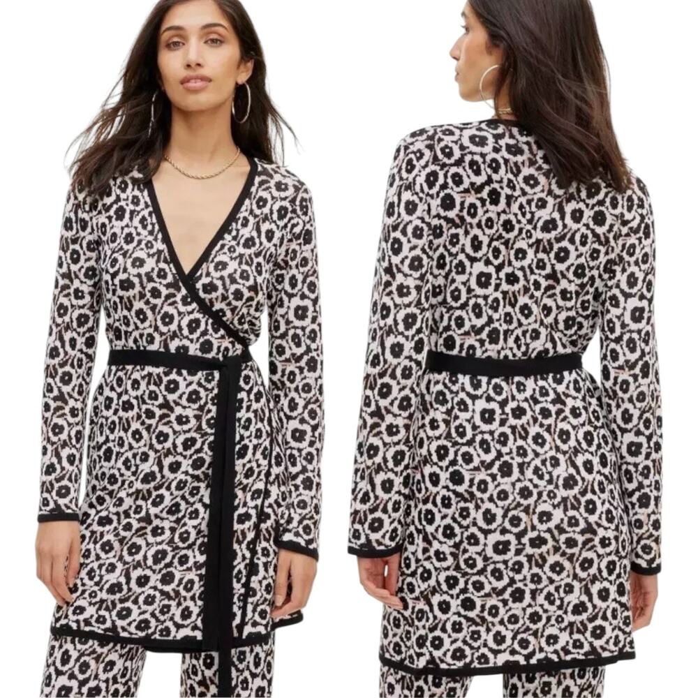 Diane Von Furstenberg Top Womens Large Wrap Poppy Sweater Business Casual